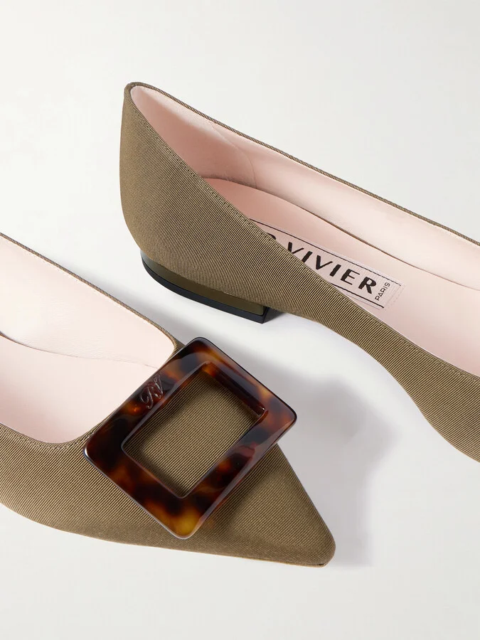 Roger Vivier - Gommettine Buckled Grosgrain Ballet Flats - Green - Image 4