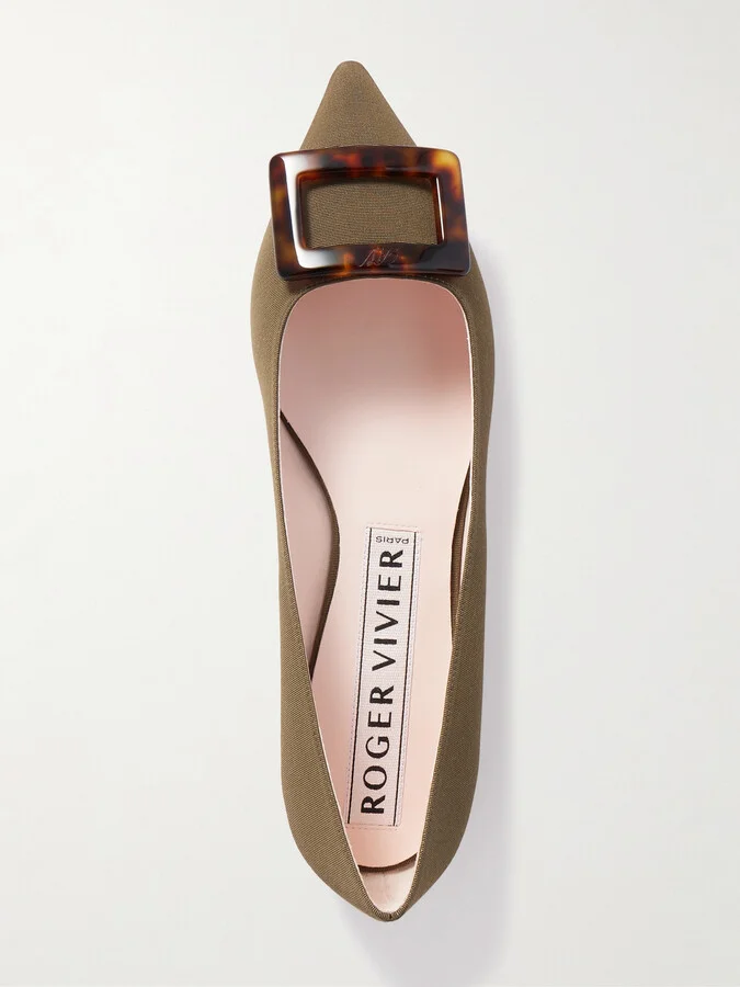 Roger Vivier - Gommettine Buckled Grosgrain Ballet Flats - Green - Image 5