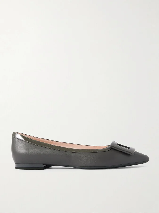 Roger Vivier - Gommettine Buckled Leather Ballet Flats - Gray