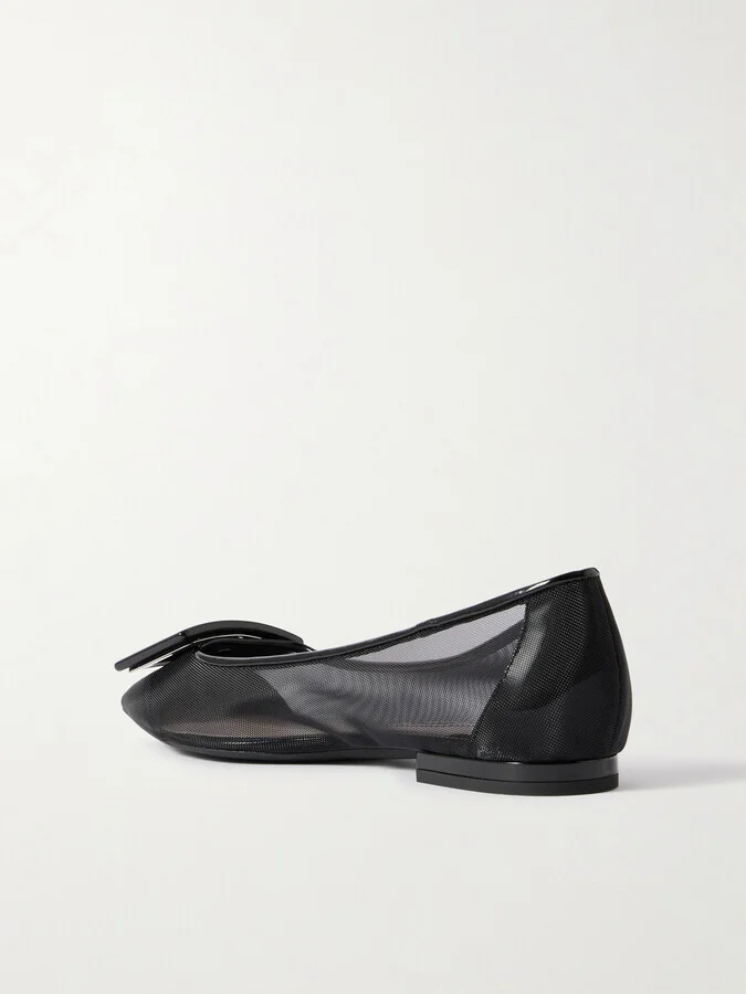 Roger Vivier - Gommettine Buckled Mesh Ballet Flats - Black - Image 3