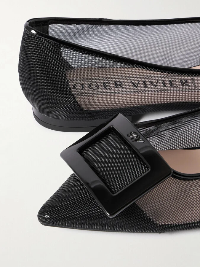 Roger Vivier - Gommettine Buckled Mesh Ballet Flats - Black - Image 4