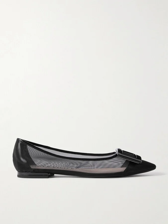 Roger Vivier - Gommettine Buckled Mesh Ballet Flats - Black