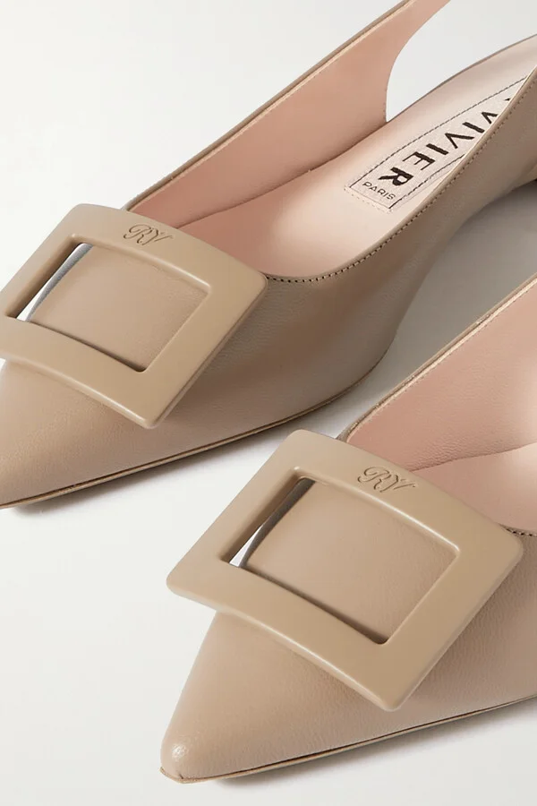 Roger Vivier - Gommettine Leather Point-toe Slingback Flats - Brown - Image 4