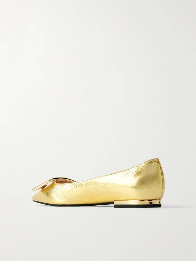 Roger Vivier - Gommettine Metallic Crinkled-leather Ballet Flats - Gold - Image 3