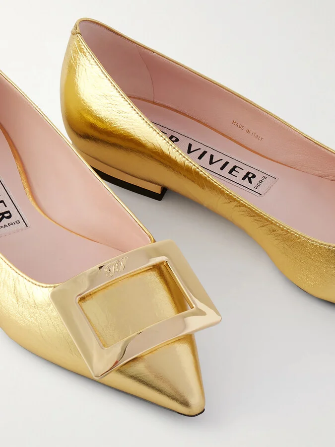 Roger Vivier - Gommettine Metallic Crinkled-leather Ballet Flats - Gold - Image 4