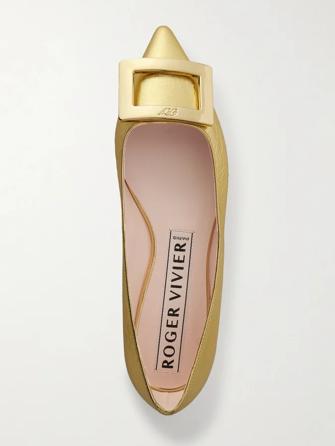 Roger Vivier - Gommettine Metallic Crinkled-leather Ballet Flats - Gold - Image 5