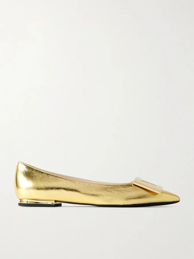 Roger Vivier - Gommettine Metallic Crinkled-leather Ballet Flats - Gold