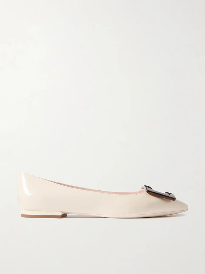 Roger Vivier - Gommettine Patent-leather Point-toe Flats - Off-white