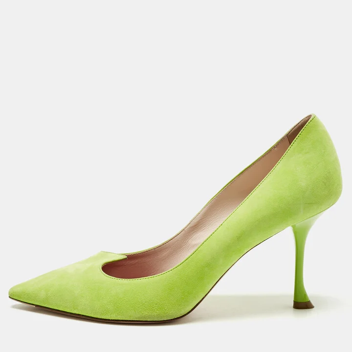 Roger Vivier Green Suede Pointed Toe Pumps Size 41