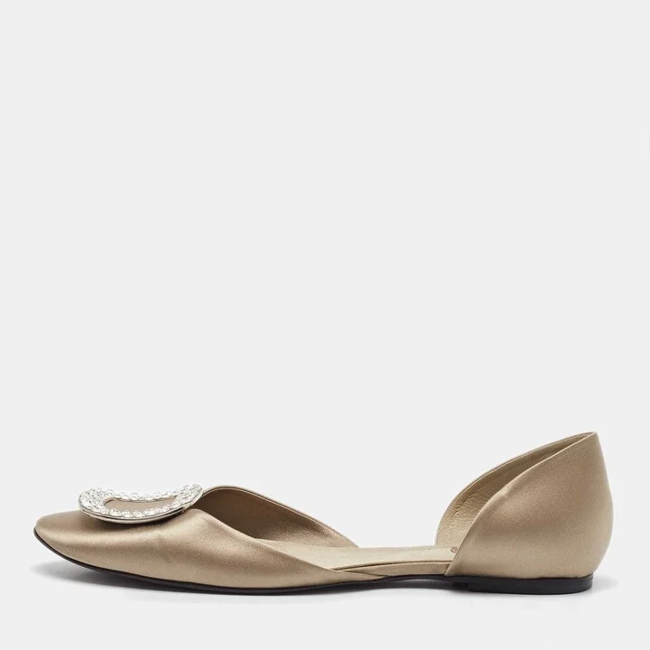 Roger Vivier Grey Satin Crystal Embellished Chips D'orsay Ballet Flats Size 39
