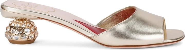 Roger Vivier Leather Crystal-Embellished Mules