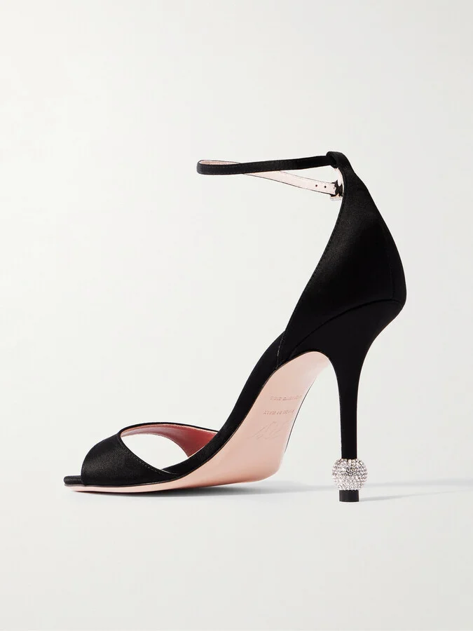 Roger Vivier - Marlene 100 Crystal-embellished Satin Sandals - Black - Image 3