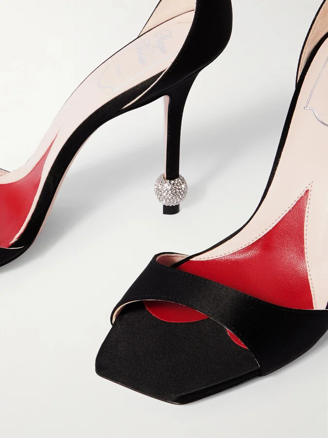 Roger Vivier - Marlene 100 Crystal-embellished Satin Sandals - Black - Image 4
