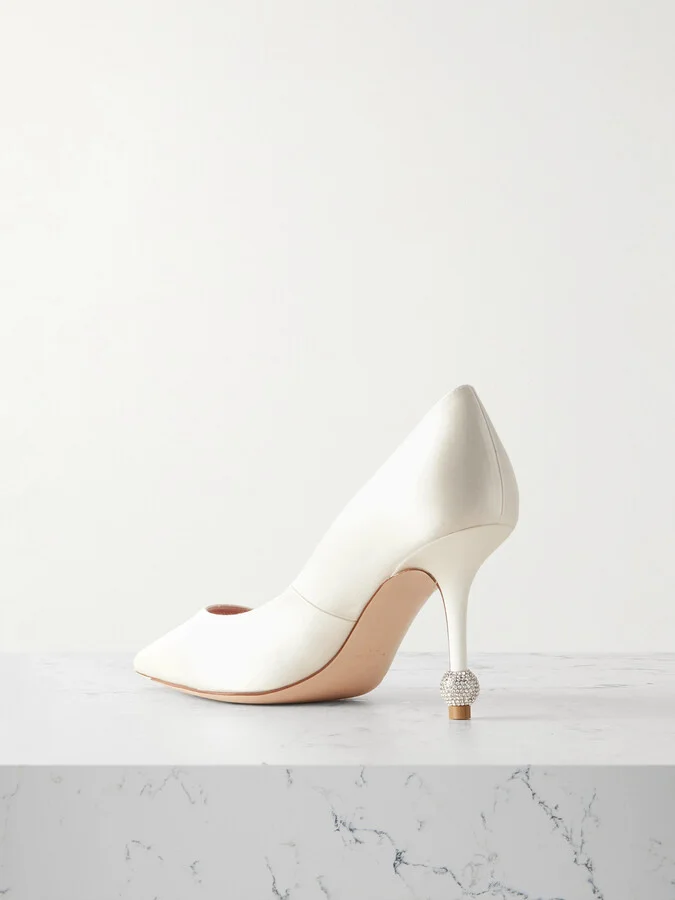 Roger Vivier - Marlene 85 Crystal-embellished Satin Pumps - Ivory - Image 3