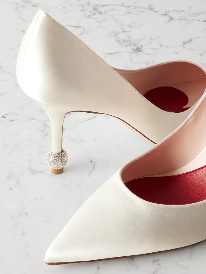 Roger Vivier - Marlene 85 Crystal-embellished Satin Pumps - Ivory - Image 4