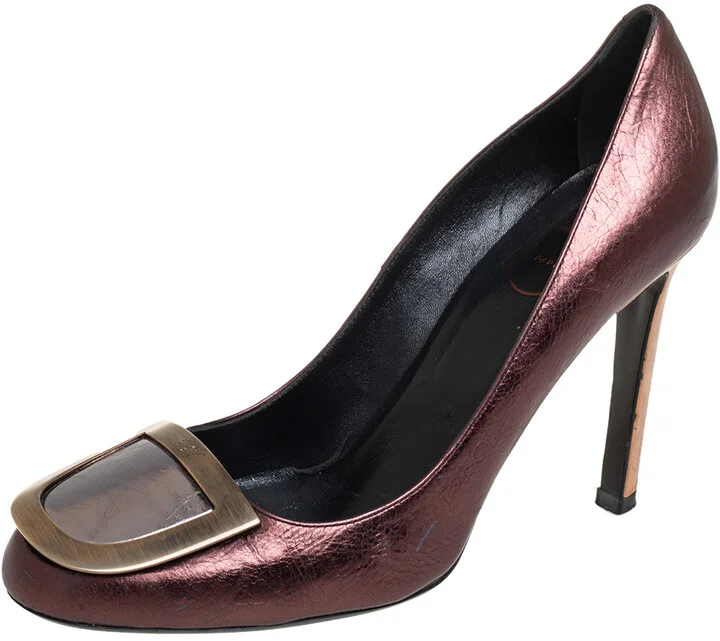 Roger Vivier Metallic Brown Leather Ecusson Pumps Size 37