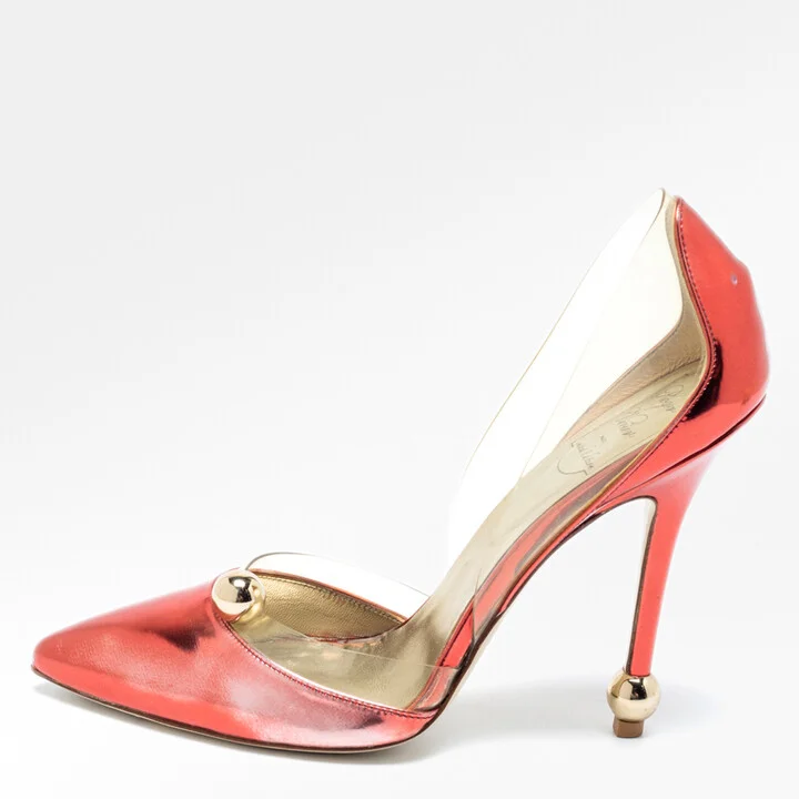 Roger Vivier Metallic Red PVC And Leather Pointed Toe Pumps Size 38.5