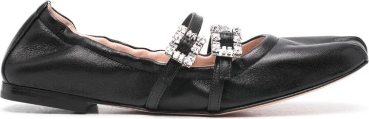 Roger Vivier Mini Strap Strass Leather Ballet Flats