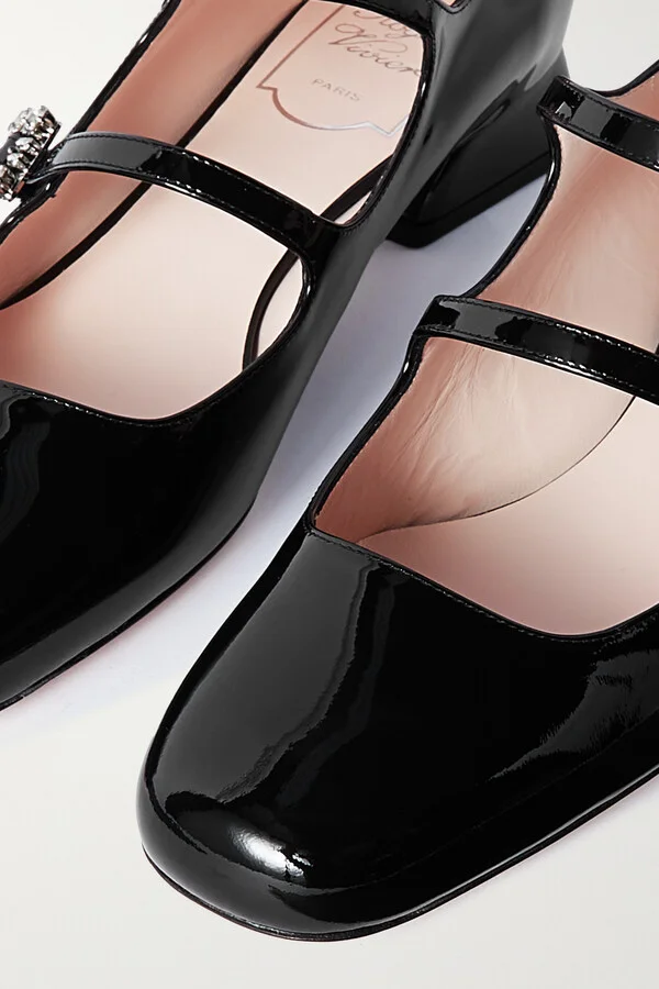 Roger Vivier - Mini Très Vivier 25 Crystal-embellished Patent-leather Pumps - Black - Image 4