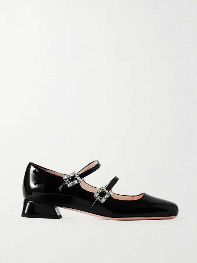 Roger Vivier - Mini Très Vivier 25 Crystal-embellished Patent-leather Pumps - Black
