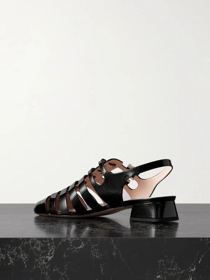 Roger Vivier - Mini Très Vivier 25 Crystal-embellished Patent-leather Sandals - Black - Image 3