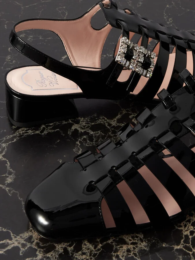 Roger Vivier - Mini Très Vivier 25 Crystal-embellished Patent-leather Sandals - Black - Image 4