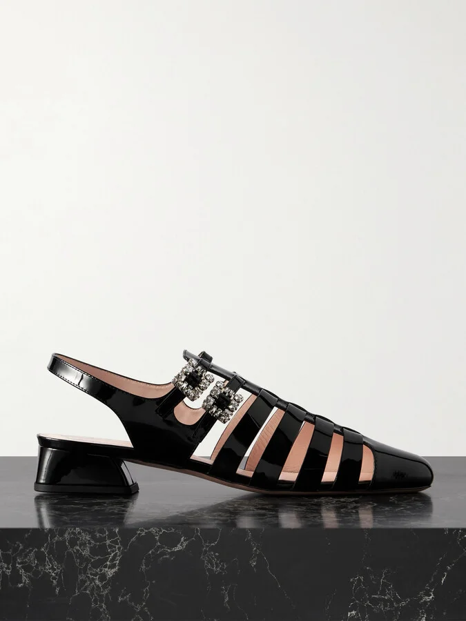 Roger Vivier - Mini Très Vivier 25 Crystal-embellished Patent-leather Sandals - Black