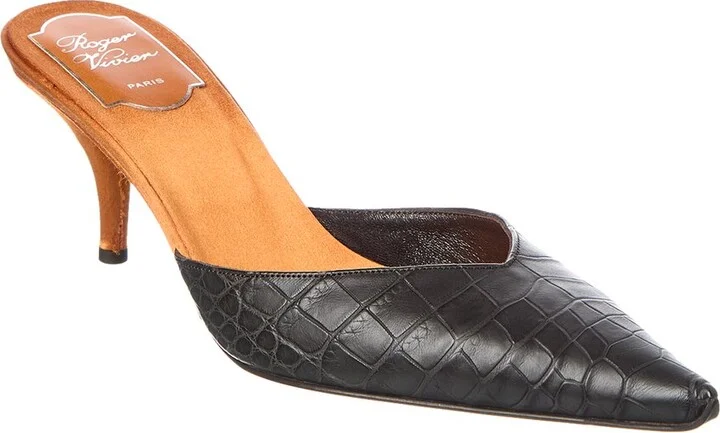 Roger Vivier Miss Understanding Croc-Embossed Leather Mule