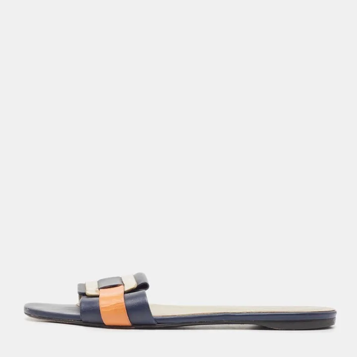 Roger Vivier Multicolor Leather Vivier Flat Slides Size 39