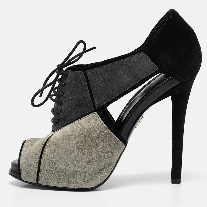 Roger Vivier Multicolor Suede Cutout Lace Up Booties Size 37