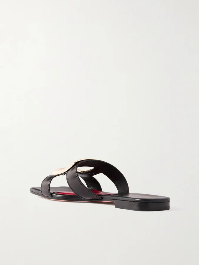 Roger Vivier - Nagoya Embellished Cutout Leather Slides - Black - Image 3