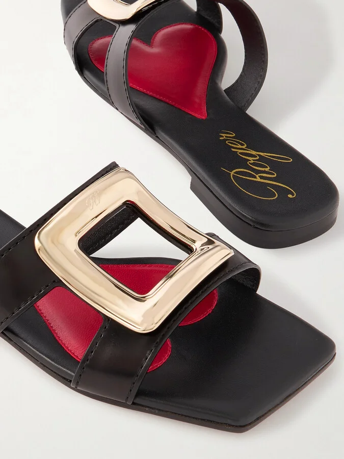 Roger Vivier - Nagoya Embellished Cutout Leather Slides - Black - Image 4