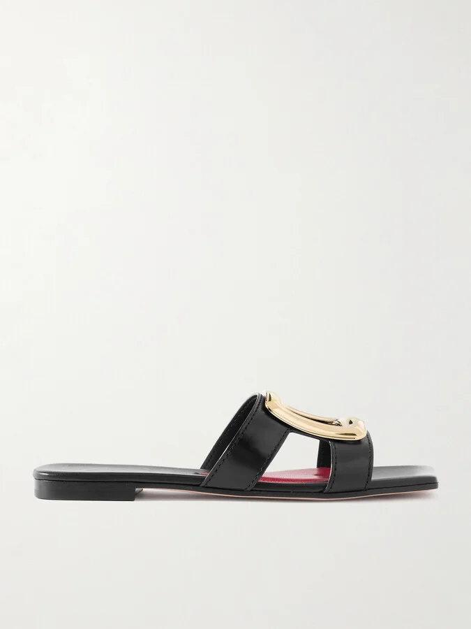 Roger Vivier - Nagoya Embellished Cutout Leather Slides - Black