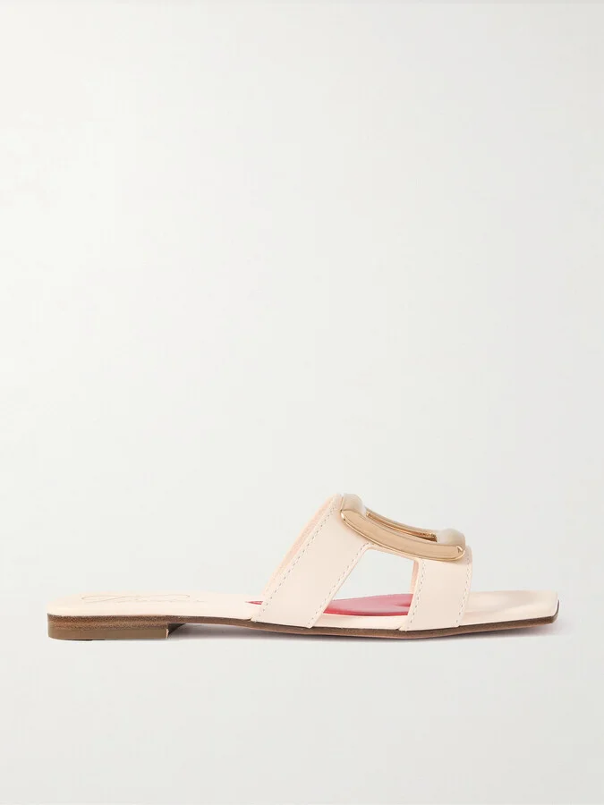 Roger Vivier - Nagoya Embellished Cutout Leather Slides - Off-white