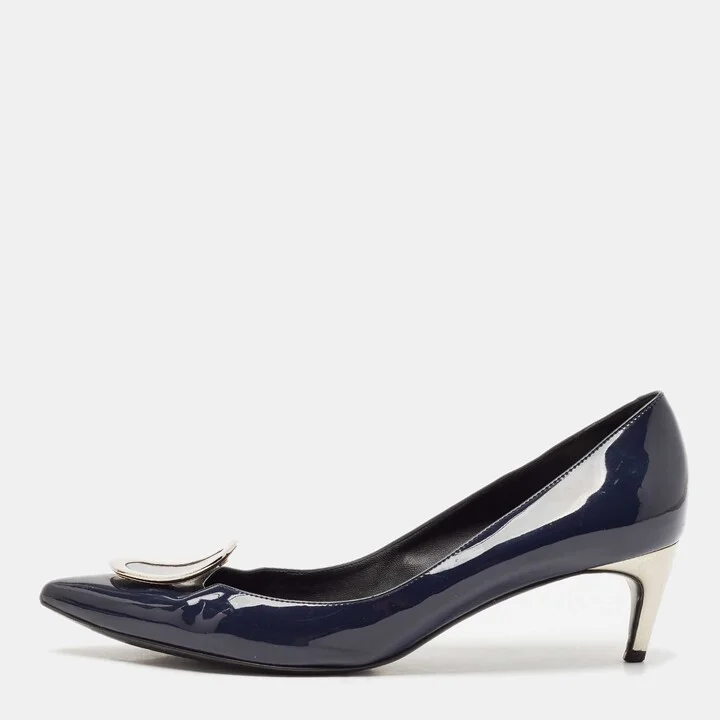 Roger Vivier Navy Blue Patent Leather Sexy Choc Pumps Size 41