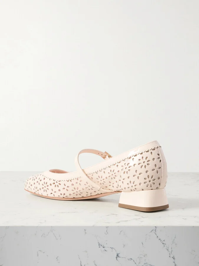 Roger Vivier - New Très Vivier Perforated Leather Mary Jane Pumps - White - Image 3