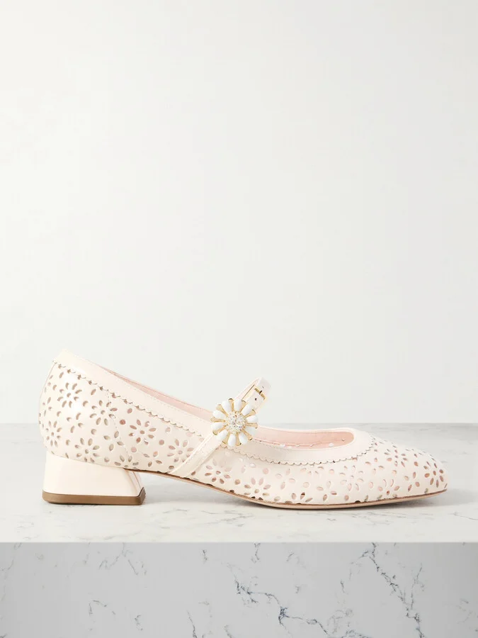 Roger Vivier - New Très Vivier Perforated Leather Mary Jane Pumps - White