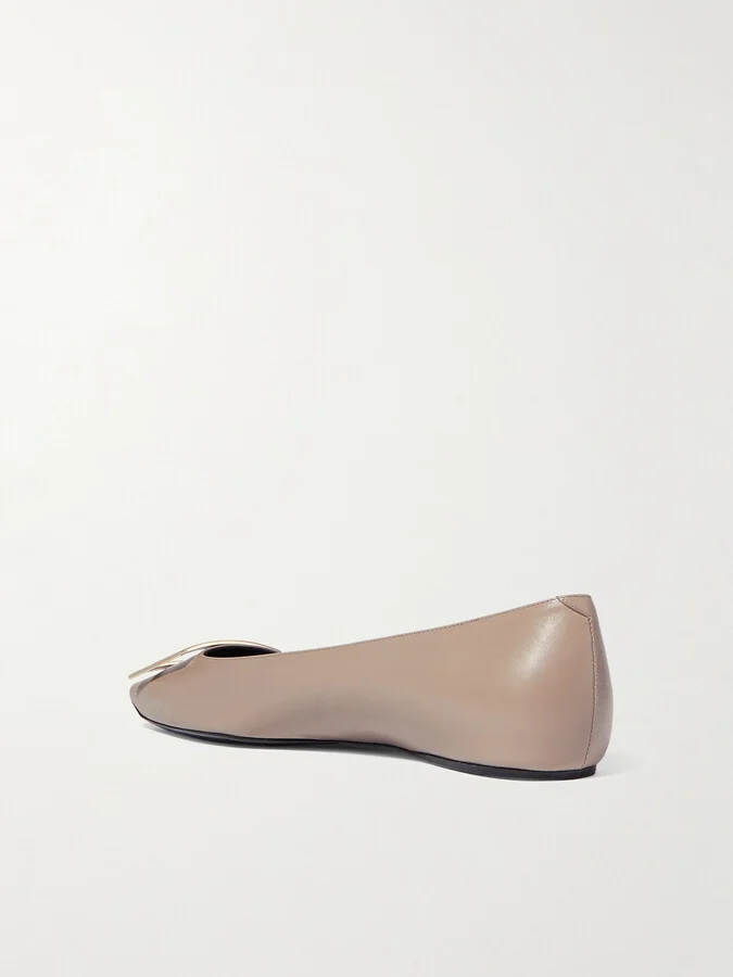 Roger Vivier - Quadrata Trompette Embellished Leather Ballet Flats - Brown - Image 3