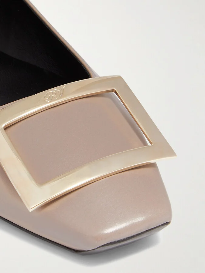 Roger Vivier - Quadrata Trompette Embellished Leather Ballet Flats - Brown - Image 4