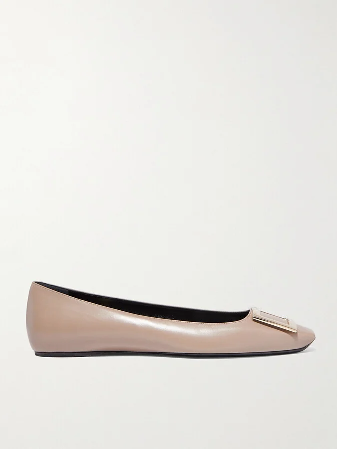 Roger Vivier - Quadrata Trompette Embellished Leather Ballet Flats - Brown