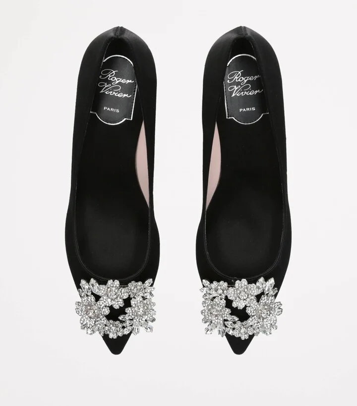 Roger Vivier Satin Bouquet Strass Buckle Pumps 45 - Image 4