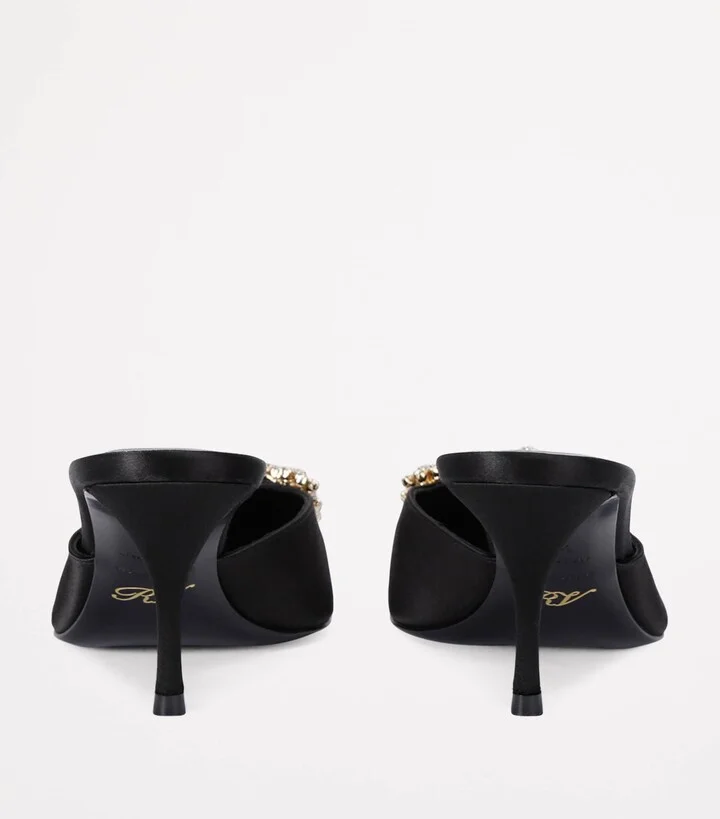 Roger Vivier Satin Decolleté Crystal Buckle Mules 65 - Image 2