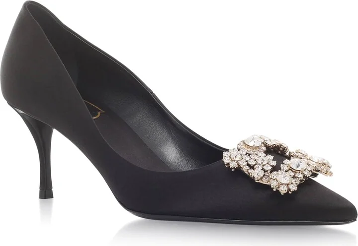 Roger Vivier Satin Decolleté Crystal Buckle Pumps 65