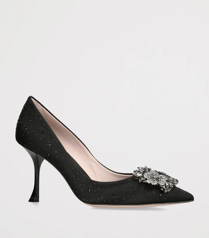 Roger Vivier Satin Embellished Rv Bouquet Strass Buckle Pumps 85 - Image 3