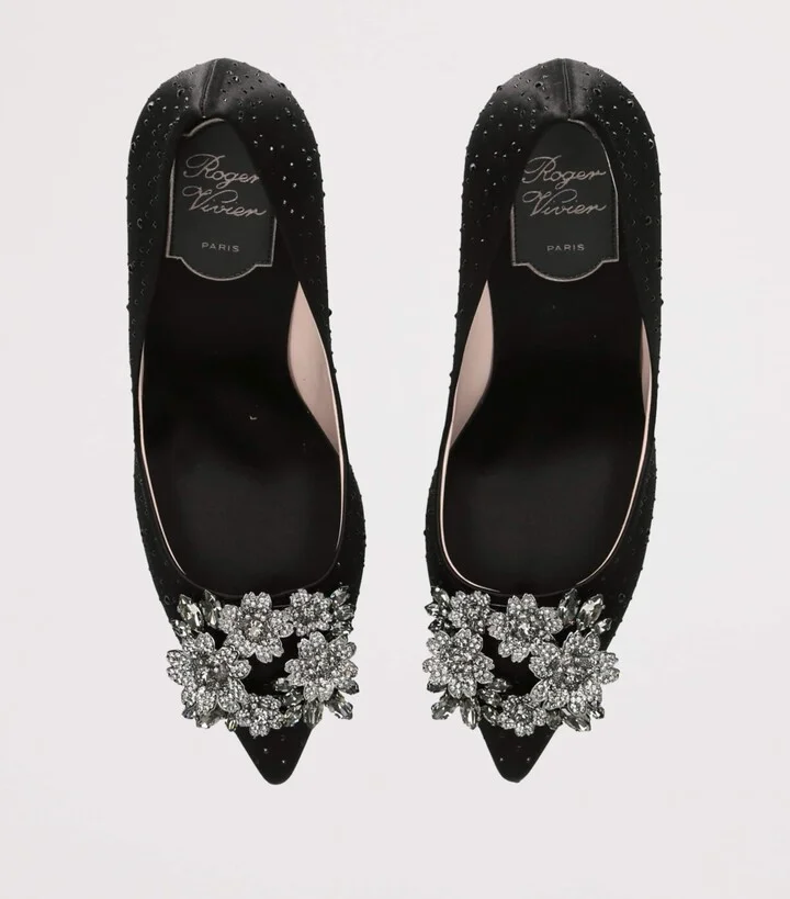 Roger Vivier Satin Embellished Rv Bouquet Strass Buckle Pumps 85 - Image 4
