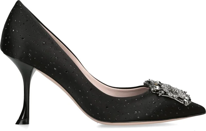 Roger Vivier Satin Embellished Rv Bouquet Strass Buckle Pumps 85