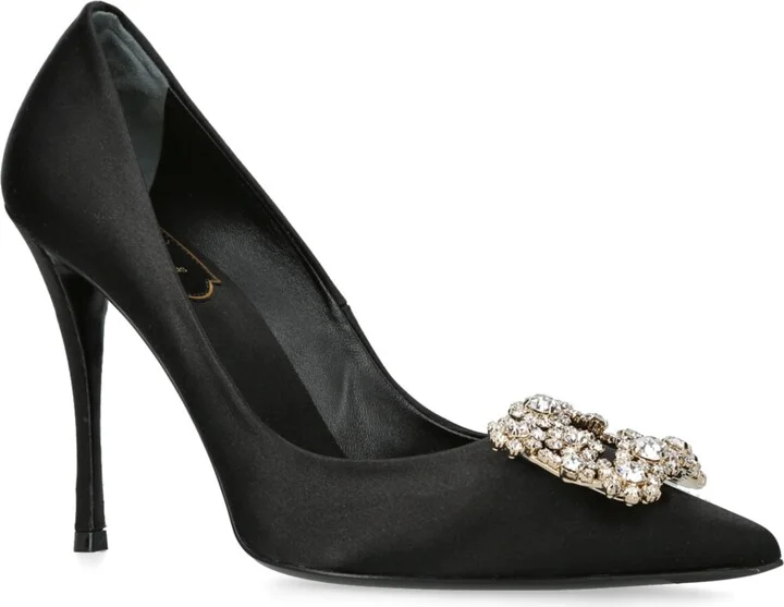 Roger Vivier Satin Flower Strass Pumps 100 - Image 3