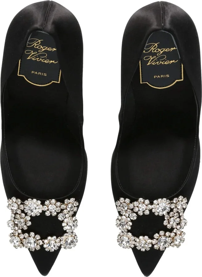 Roger Vivier Satin Flower Strass Pumps 100 - Image 4