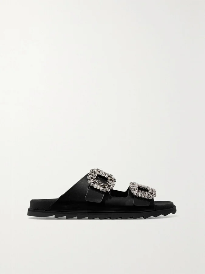 Roger Vivier - Slidy Viv Crystal-embellished Leather Slides - Black