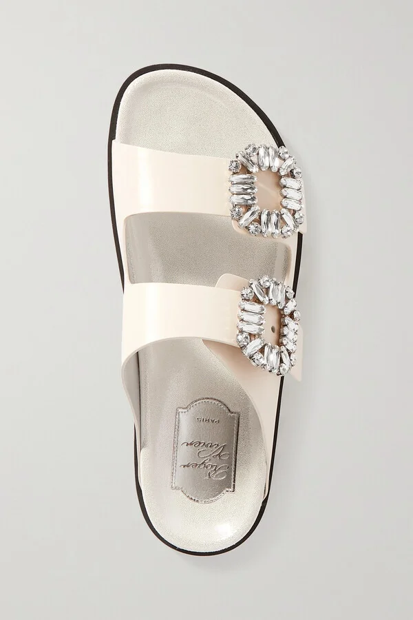Roger Vivier - Slidy Viv Swarovski Crystal-embellished Leather Slides - Cream - Image 5